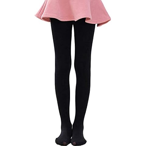 Tulucky Girls Ultra Soft Dance Tight Little Kid/Big Kid Thick Warm Fleece Lined Ballet Footed Leggings, Black, 8-10 Years Cover