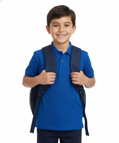 Image of unik Boy's Premium Quality Pique Polo Uniform Shirt Short Sleeve White Sky Blue Navy Hunter Green Burgundy Black Red