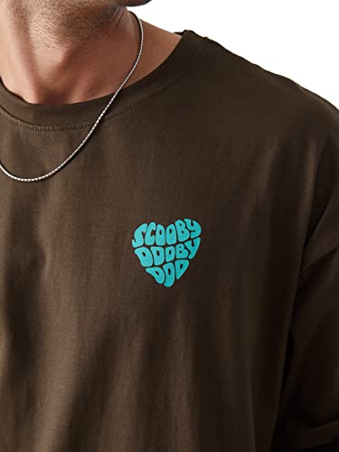 Image of The Souled Store Men Official Scooby Doo: Scooby Love Brown Printed Oversized Full Sleeve T-Shirts