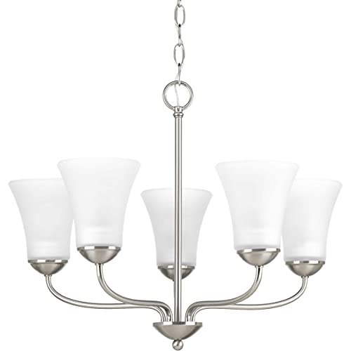Image of Progress Lighting Classic Collection 5-Light Etched Glass Traditional Chandelier Light Brushed Nickel