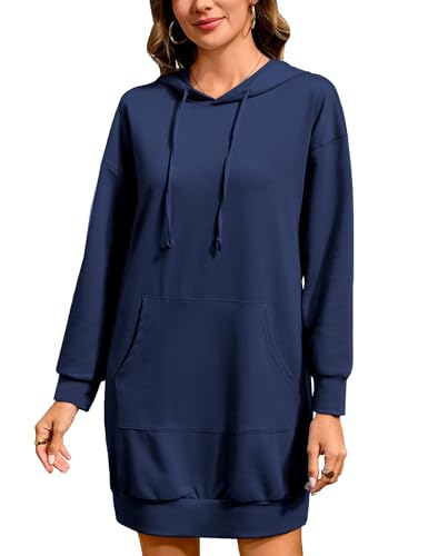 Image of Quenteen Women Hoodies Dress Hooded Sweatshirts Dress Casual Long Sleeve Tunic Dress Oversized Sweatshirts with Pocket