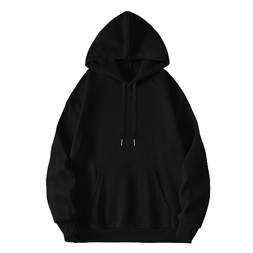 Mens Hoodie Casual Long Sleeves Drawstring Plain Hooded Sweatshirt Pullover Warm Thermal Tops