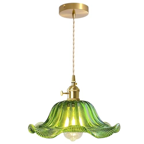 LIGINOK Suspension Luminaire en Verre Lotus,Vintage Lampe Suspendue Intérieur,E27 Lustre Suspendu Industrielle pour Salon Cuisine Salle à Manger Chambre...