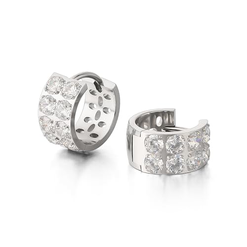 Limerencia G23 Pure Titanium Hypoallergenic Chunky Wide Hoop Earrings |Cubic Zirconia Earrings | for Women Pave 5A grade CZ Sparkly for Sensitive Ears