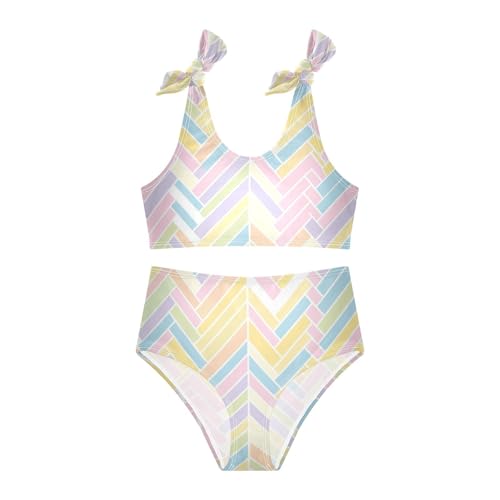 Jamaican Color Zigzag Pattern Girl Two Piece Kids Bikini Set Quick-Dry Swimsuits Swimming Suits Cute Shoulder Strap3
