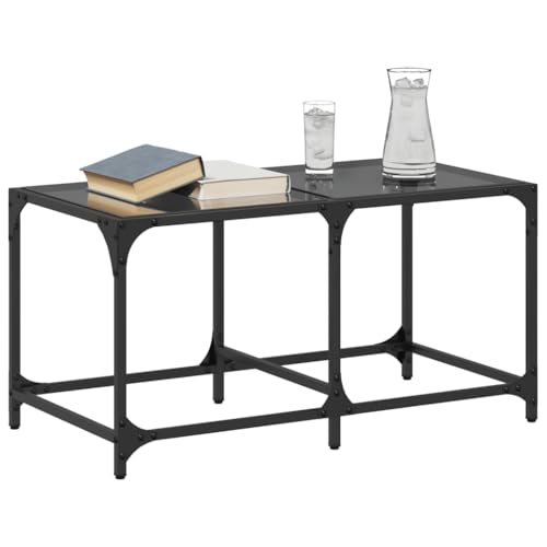 Table basse avec plateau en verre durable et structure en acier noir résistante - 4