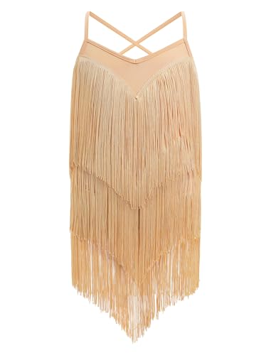 EFOGEP Robe à franges sans manches avec bretelles spaghetti pour fille – Robe vintage à franges superposées des années 20 – Robe de danse lyrique pour...