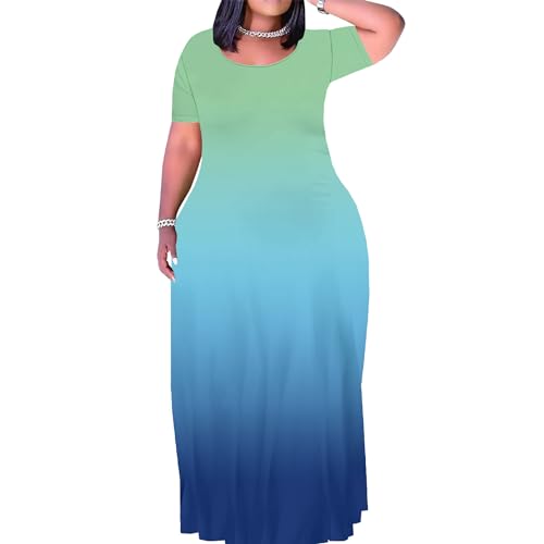 Image of PinkPatty Women's Plus Size Maxi Dresses Short Sleeve Sundress Summer T-Shirt Beach Long Dress with Pockets