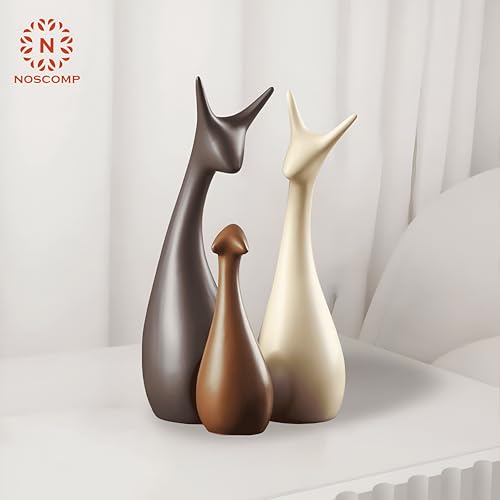 Image of NOSCOMP Home Decor Deer Family Statue Ceramic Figures Showpieces for Home Decor - (Set of 3, Black, White, and Ginger)