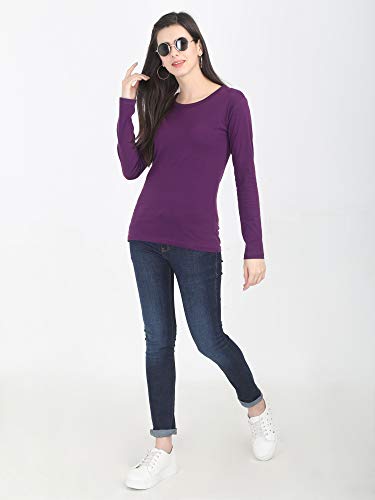 Image of FLEXIMAA Women's Cotton Plain Round Neck Full Sleeve T-Shirt