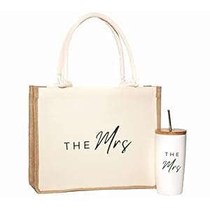 The Mrs Tumbler Tote Bag Gift Set Stainless Steel Wine Tumbler with Lid Straw Travel Mug Tote Bag for Women Perfect for Bride Gifts Wedding Engagements
