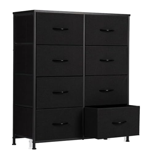 Kommode mit 8 Schubladen – Schubkastenkommode mit stabilem Stahlrahmen und Holzplatte, Sideboard mit großem Stauraum, wasserabweisend, für Wohnzimmer, Schlafzimmer, Kinderzimmer, Flur, Schwarz Kommode mit 8 Schubladen – Schubkastenkommode mit stabilem Stahlrahmen und Holzplatte, Sideboard mit großem Stauraum, wasserabweisend, für Wohnzimmer, Schlafzimmer, Kinderzimmer, Flur, Schwarz