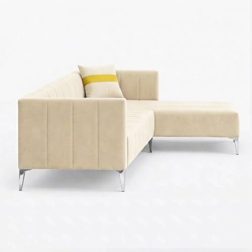 Image of Solomon Luxe Velvet-Suede Fabric 5 Seater RHS L Shape Sofa | Comfortable & Spacious Seating | Modern Sofa for Living Room - Cream