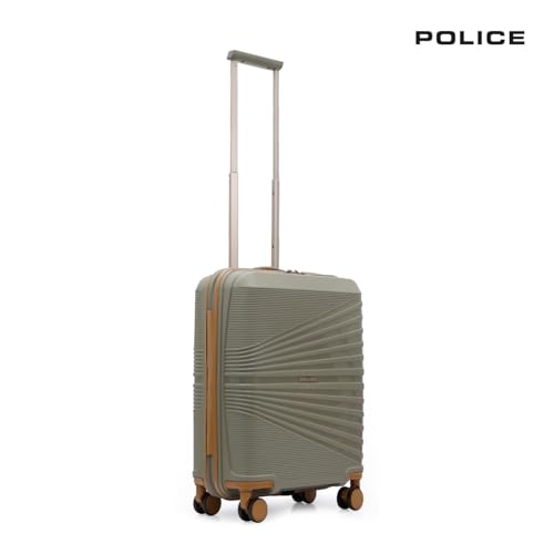 Image of Police Origine Cabin Trolley | 65L Capacity TSA Lock 8 Smooth 360 Spinner Wheels Telescopic Handle PP Hard Shell | Lightweight 20 inch Cabin Luggage for Travel & Weekend Trips (Beige /TAN) (Olive /Tan)