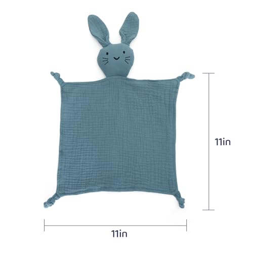 Image of Blue Bunny Organic Cotton Muslin Lovey Security Blanket for Newborns | Soft & Breathable, Baby Comfort Blanket, Self-Soothing Support, Teething Comfort