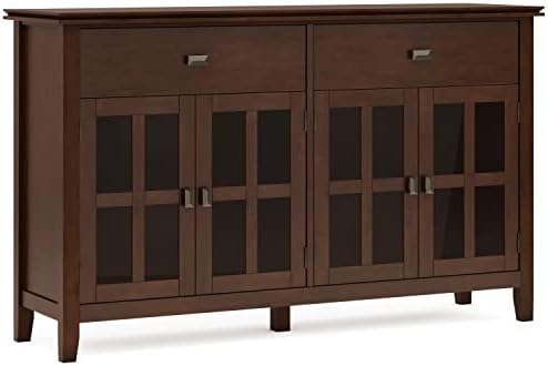 SIMPLIHOME Artisan SOLID WOOD 60 Inch Wide Contemporary Large 4 Door Sideboard Buffet in Russet Brown, For the Dining Room and Kitchen