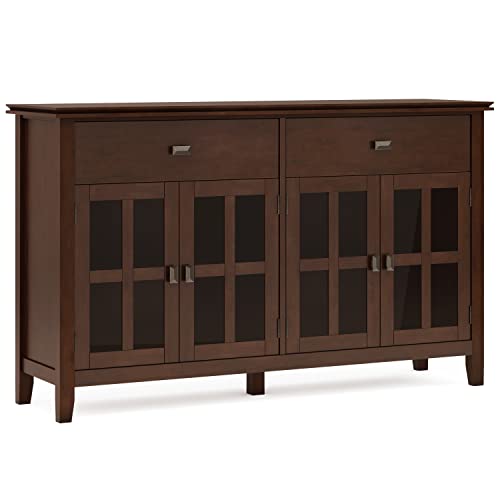 Simplihome Artisan Solid Wood 60 Inch Wide Contemporary Large 4 Door Sideboard Buffet In Russet Brown, For The Dining Room And Kitchen #TOP4