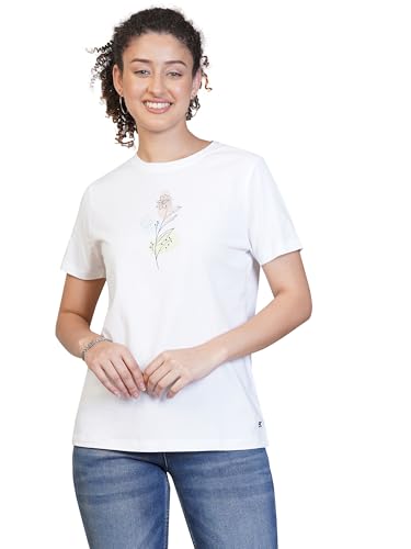 Image of ONE SKY Round Neck T Shirts for Women, Versatile Ladies Wear, Soft & Breathable Printed Tshirt, Relaxed Loose Fit Half Tshirt, Stylish & Durable Tops, Easy to Care Sustainable Summer Tshirt