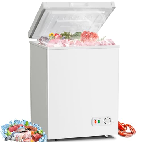 Image of Chest Freezer 4.2 Cubic Feet Deep Freezer with Removable Storage Basket 7 Adjustable Temperature Energy Saving, Super Quiet for Garage, Office, Kitchen, or Apartment