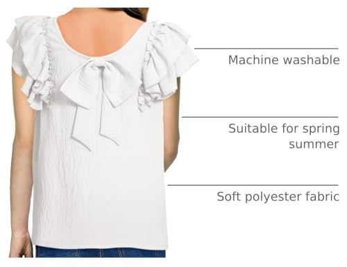 Image of DOKOTOO KIDS Girls Shirts Summer Cute Double Ruffle Short Sleeve Tie Back Bow Tee Tops 6-15 Years