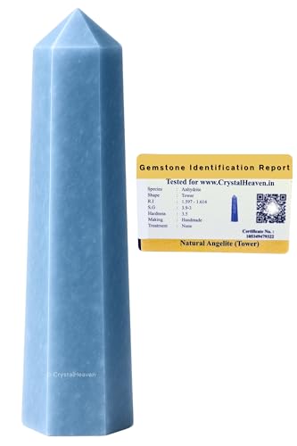 Image of Crystal Heaven Certified Angelite Crystal Tower Obelisk Point for Chakra, Healing and Balancing - AAA Grade Original Certified Gemstone Agate for Reiki Meditation Yoga Spiritual (2-3 Inches)