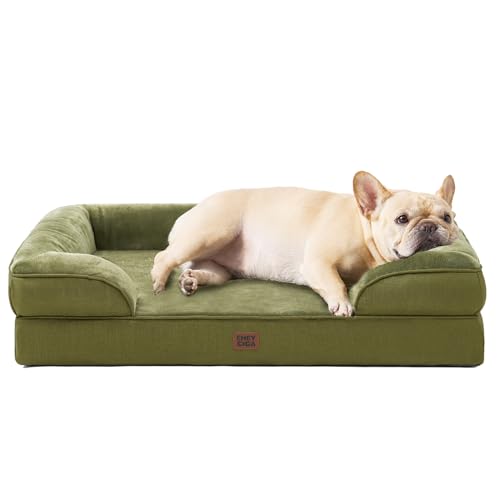 Image of EHEYCIGA Orthopedic Dog Bed for Medium Dogs, Waterproof Memory Foam Medium Pet Beds with Sides, Non-Slip Bottom and Egg-Crate Foam Dog Couch Bed with Washable Removable Cover, Olive Green