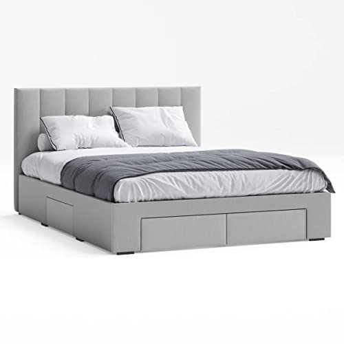 SANA SLEEP4FT6 Double Size Designer Fabric Bed Frame with Four Storage Drawers - Grey