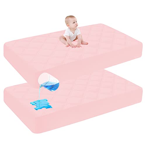 Cute Castle Baby Waterproof Crib Mattress Protector, 27x39 Inch (Pack of 2), Pink