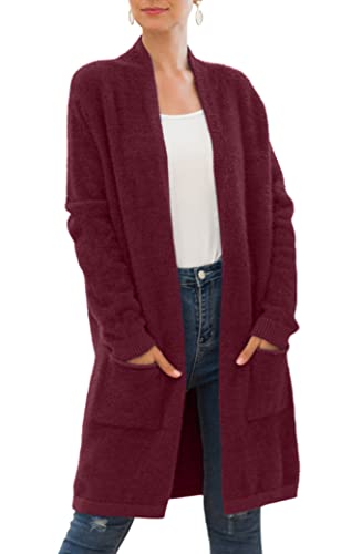 QIXING Women's Casual Open Front Knit Cardigans Long Sleeve Plush Sweater Coat with Pockets4