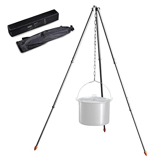 Alocs Camping Tripod, Portable Outdoor Cooking Tripod with Adjustable Hang Chain for Campfire Picnic Hanging Pot Grill Stand Aluminum Cookware Accessory Lightweight Durable (Camping Tripod)