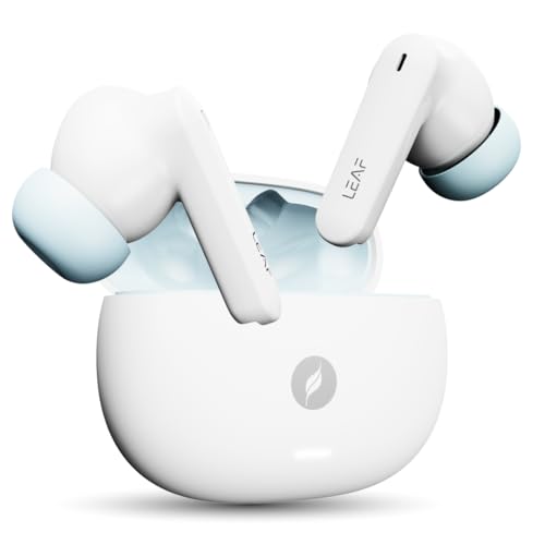 Image of Leaf Buds X334 True Wireless in Ear Earbuds Ai Sound App, 40H Playtime, Quad Mic with Enc, 50Ms Low Latency, Fast Charging(10Min=300Min), 10Mm Driver, Ipx5, Bluetooth V5.4 TWS (Glacier)