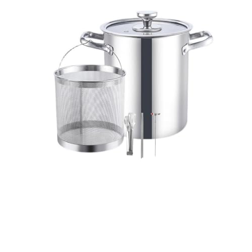 haoyunjianjiak パスタ鍋 揚げ鍋 パスタポット 深型4.5L 大容量 3層構造 ガラス鍋蓋付き IH対応 ステンレス 野菜茹で用カゴ・パスタ 寸胴鍋 煮物 お手入れ簡単 多機能フライヤー (304 ディープフライヤー/フライバスケット/箸/ク