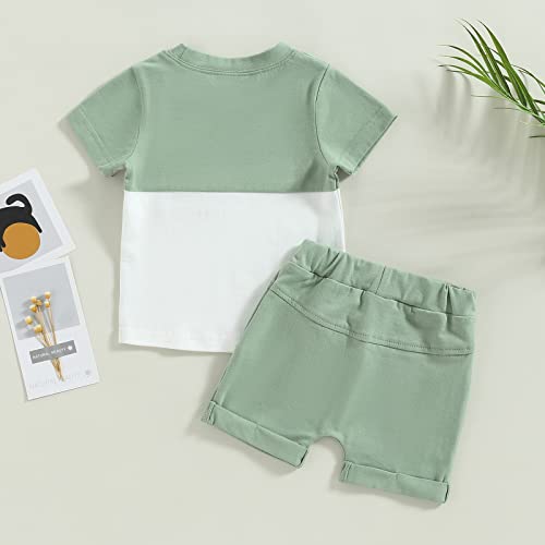 Baby Jungen Sommer Kurze Hosen Outfits Patchwork Sportanzug Kurzarm Rundhals Kontrast Farbe T-Shirt+Elastische Taille Kurzehose Jungen Loungewear Set Summer Tracksuit (Grün-A, 0-6 Months)
