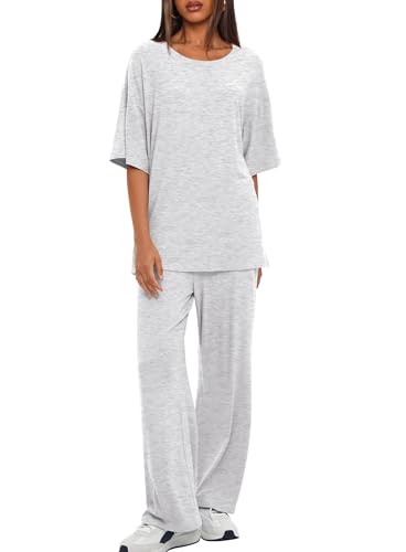 Image of Darong Women's Two Piece Sets Casual Short Sleeve Top Wide Leg Pants Lounge Matching Set Travel Vacation Airport Outfits