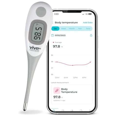 Vive Precision Smart Oral Thermometer - FSA/HSA Approved Medical Grade Body Temperature Reader for Adults, Babies - Digital Fever Monitor with App for Home Use, Under The Tongue, Armpit & Rectal Cover