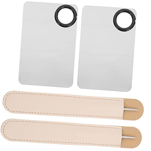 TOGEVAL 2セットステンレス製メイク混合パレット 付属品付き 化粧用スパチュラ ネイルアート 絵の具混合ボード 持ち運び便利 軽量 小型 レザー収納ケース付き