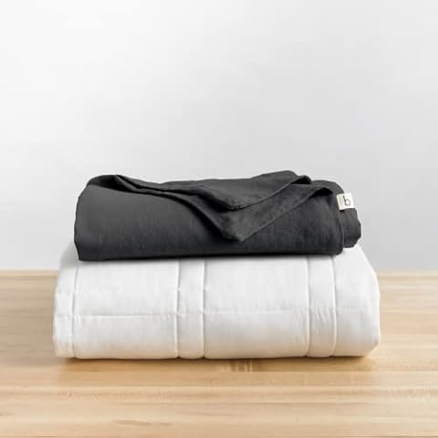 Baloo Soft 20lb Full/Queen Weighted Blanket with Removable Linen Cover - Heavy Cotton Quilted Blanket - Charcoal, 60x80 inches Living Cover