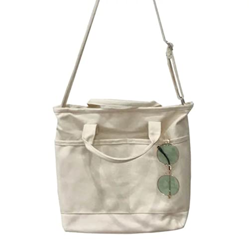 Ecofriendly Reusable Versatile Canvas Tote Bag - Adjustable Strap And Pocket With Zipper Unisex - Crossbody Or Shoulder Bag, White #TOP1
