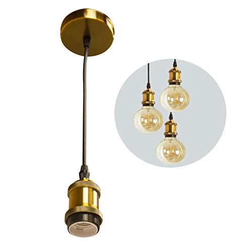 OneUan- Lampara Colgante, Portalampara Vintage de Techo, para Bombillas Retro E27, Cable Ajustable Max.1m, Decoración Hogar, Bar, Restaurante, Dormitorio, Salón