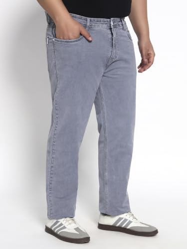 Image of Cotton Comfort Fit Jeans for Men | Full-Length Solid Denim Pants with Button Closure, Embroidered Design, Mid-Rise Casual Trousers for Daily | Classic Jeans for Office Bottoms (DI-249)