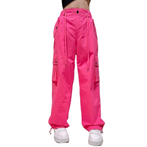 Girls Baggy Cargo Parachute Trousers Vintage Joggers Many Pocket with Adjustable Elastic Waist for Kids Wide Leg Pants
