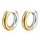HUGE TOMATO Orecchini a cerchio minimalisti bicolore in oro e argento in metallo multidimensionale per donne ragazze regalo 8 misure disponibili 10/12/14/16mm