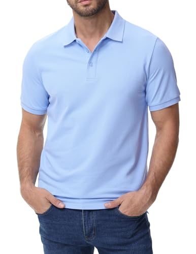 MIER Polo Shirts for Men Cotton Short Sleeve Golf Tennis Collared Shirt for Casual Work Travel, 3 Buttons, Ultra Soft
