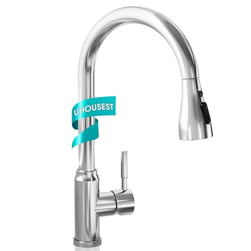 UHOUSEST Grifo Cocina, Acero Inoxidabl Grifo de Cocina，Con la Función de Rotación de 360°Grados, Es regulable entre caliente y frío, con accesorios de instalación