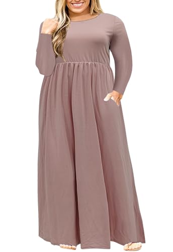 Image of Nemidor Plus Size Maxi Dress for Curvy Women Fall Casual Loose Long Sleeve Dresses with Pocket 14-26