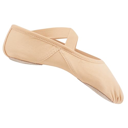 Stelle Ballet Shoes for Women Highly Stretch Canvas Dance Slipper Ballet Mesh Flats Non-Slip Yoga(Sand,6MW)