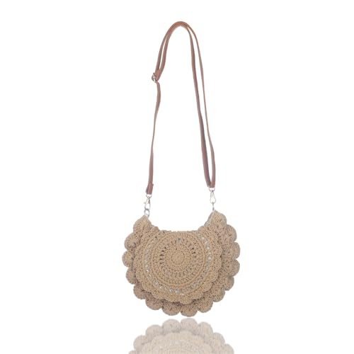 Sither Crochet Bags for Women Summer Beach Mesh Medium Crescent Bag Handbags Knit Hollow Hobo Bag for Gift