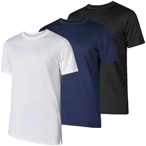 Men’s Workout Short Sleeve Athletic Gym T-Shirts 3 Pack Mens Dry Fit Running Shirt Moisture Wicking Active Crew Tees for Men