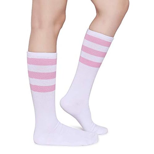 Pareberry Classic Triple Stripes Soft Cotton On the Calf Retro White Tube Socks A-pair(pink/White)