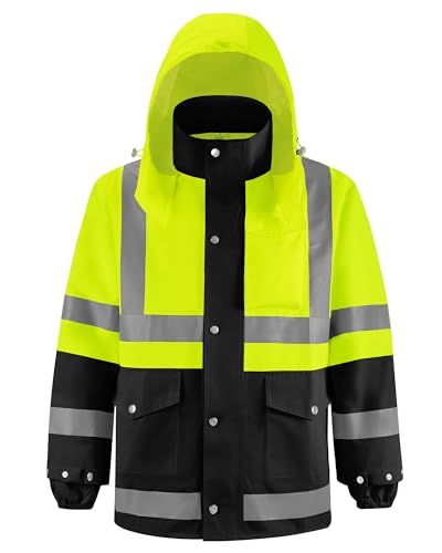 Image of iCreek Safety Rain Jacket with Hood,Waterproof Reflective High Visibility